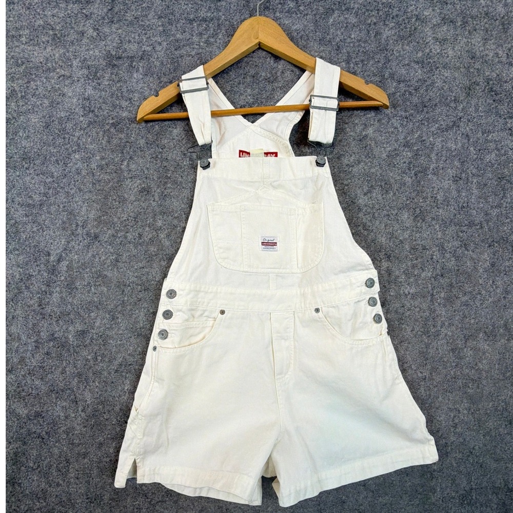 Unionbay Denim Shortalls Womens XS White Vintage Bib Overalls Cotton Utility
